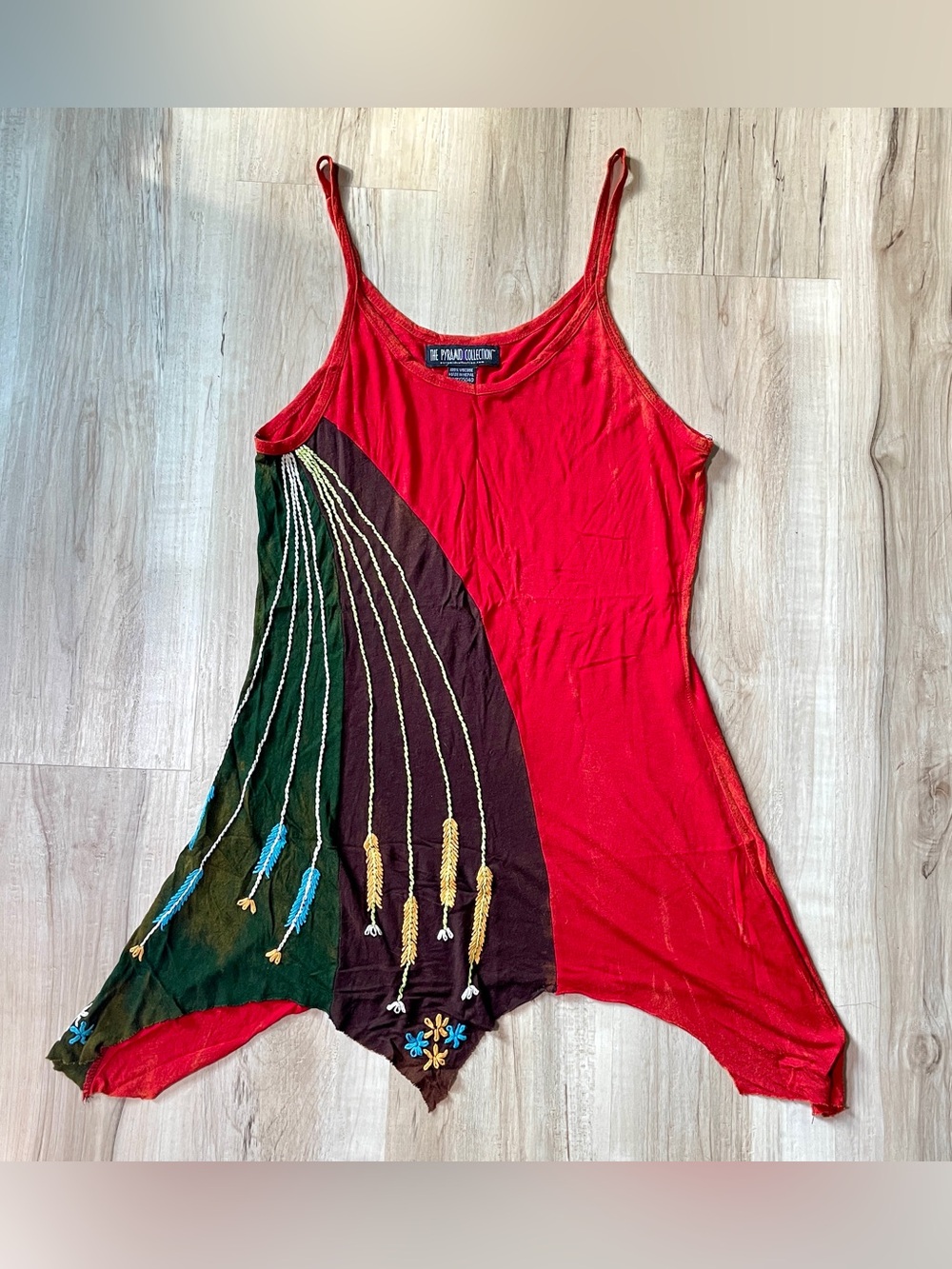 The Pyramid Collection Red Embroidered Spaghetti Strap Tank top bohemian hippie